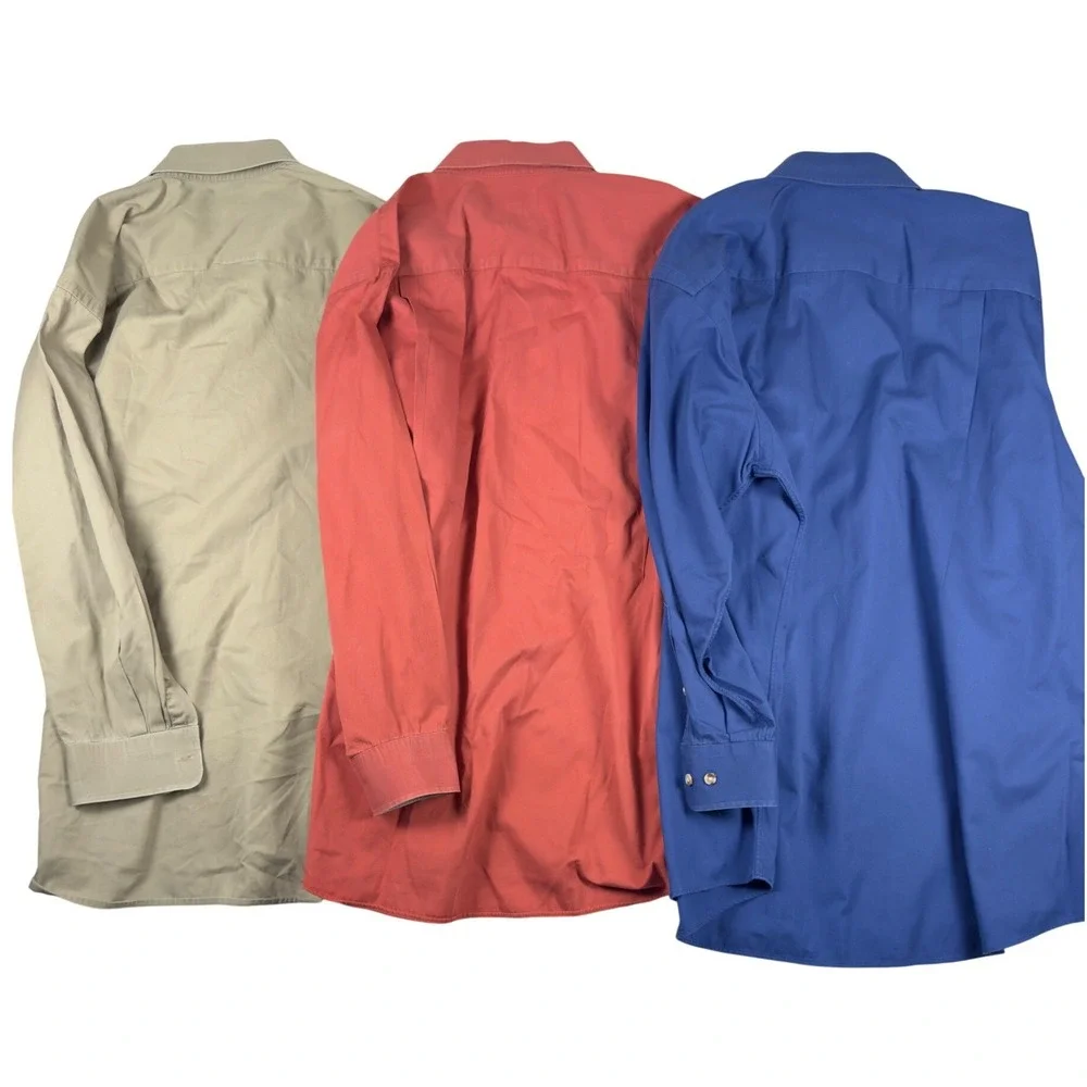 Paul Fredrick Mens Button Down Shirt Bundle 3 Pack Cotton Khaki Coral Blue L